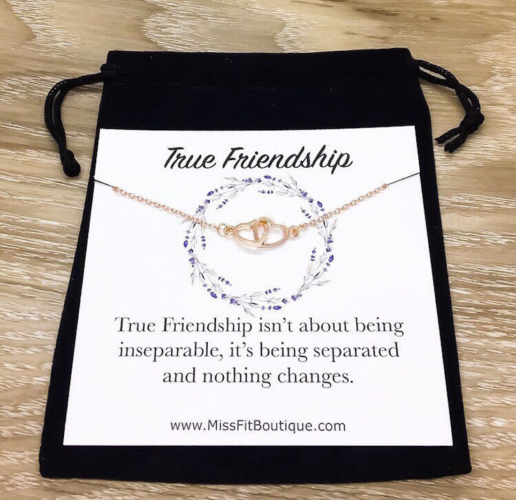 True Friendship Gift, Interlocking Heart Necklace, Rose Gold Pendant, Friend Gift, Double Heart Pendant, Gift from Bestfriend, BFF Gift