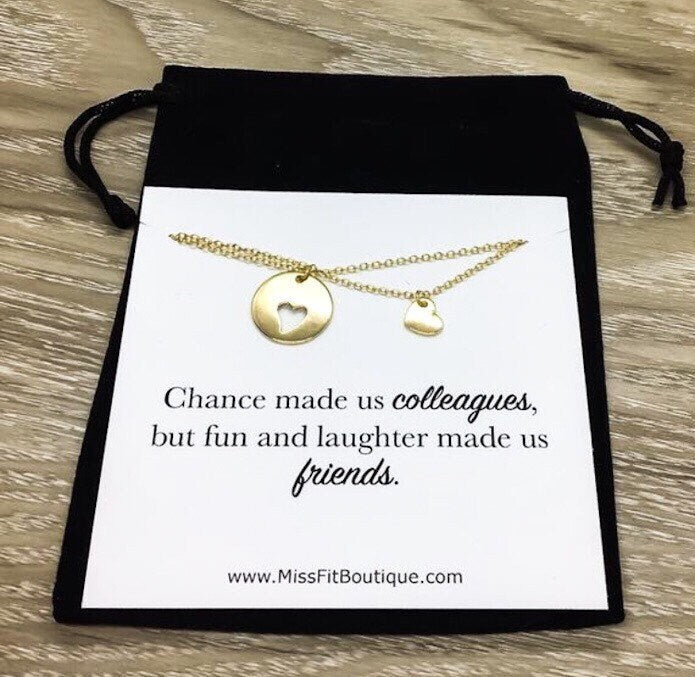 Coworker, Heart Necklace Set for 2 with Card, Colleagues, Friendship