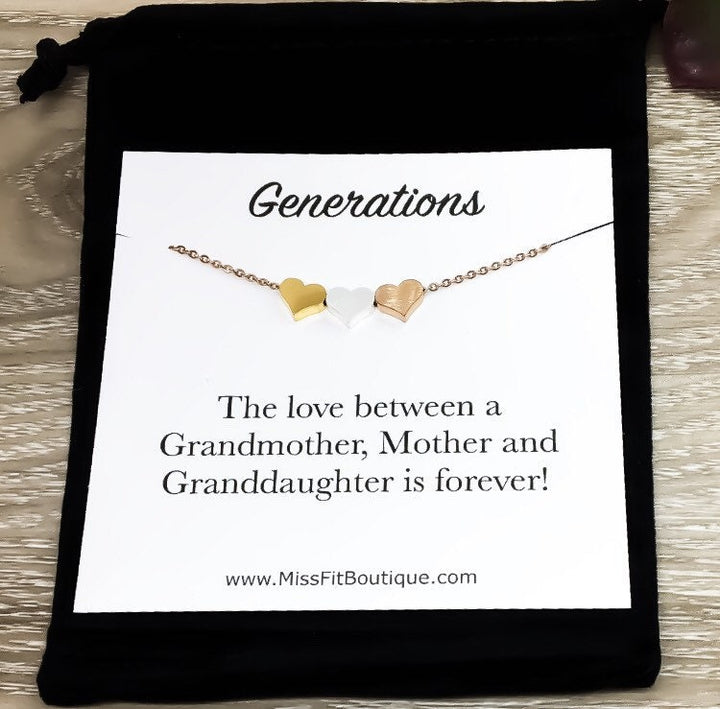 Bijou Trois Générations, Collier 3 Cœurs, Collier Cœur Délicat, Cadeau pour Maman, Collier Grand-Mère, Bijou Minimaliste, Collier Mère