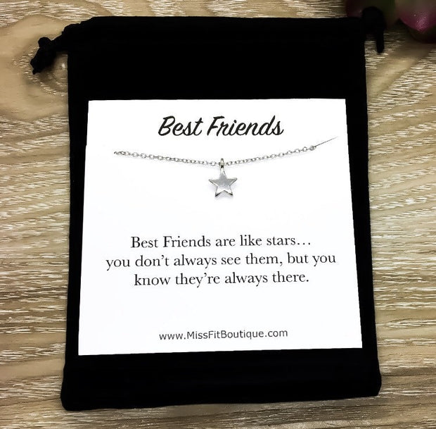 Tiny Silver Star Necklace Card, Best Friend Jewelry, Friendship Quote, Minimalist Celestial Jewelry, Best Friends Are Like Stars, Bestie