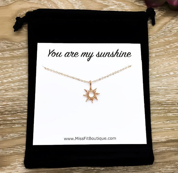 Sunshine Necklace, Rose Gold Sun Necklace, You Are My Sunshine Gift, Dainty Necklace, Gifts for Her, Birthday, Bestfriends, Simple Reminder