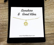 Sunshine Necklace, Tiny Sun Necklace, Good Vibes Card, Dainty Layering Necklace, Gifts for Her, Birthday, Bestfriends, Simple Reminder Gift