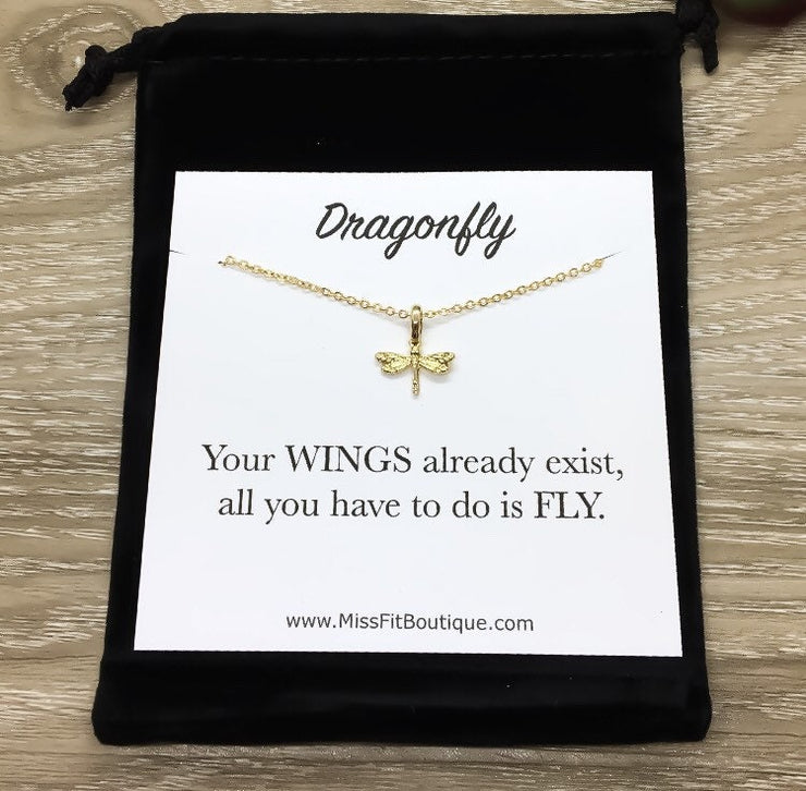 Tiny Dragonfly Necklace, Encouragement Gift, Gift for Daughter, Meaningful Necklace, Message Card Jewelry, Strength Jewelry, Student Gift