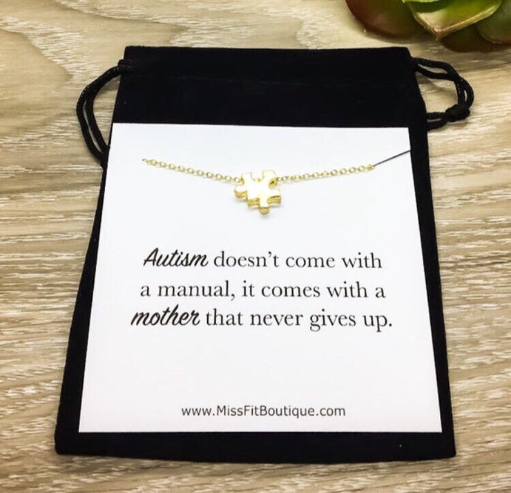 Motherhood Necklace, Autism Parent Gift, Rose Gold Puzzle Necklace, Silver Puzzle Jewelry, Autism Awareness Necklace, Jigsaw Puzzle Gift