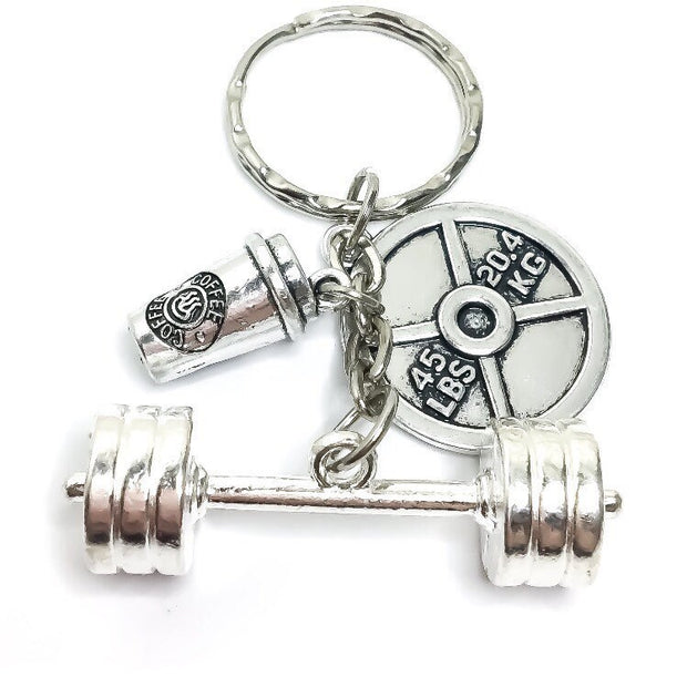 Coffee Charm, Barbell, Fitness Keychain, Coffee, Fitness Charms, Weight Plate, Dumbbell, Workout, Gym Jewelry, Weightlifting, Bodybuilding,