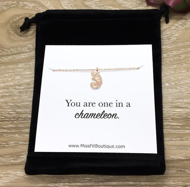 You Are One In A Chameleon Necklace, Personalized Message Card, Chameleon Jewelry, Be Yourself Gift, Birthday Gift, Friendship Necklace