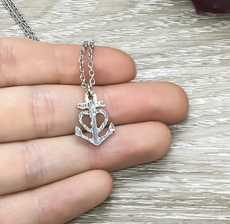 Silver Anchor Necklace, Family Quote Necklace, Strength Necklace, Dainty Uplifting Jewelry, Gift for Stepmom, Gift for Stepdaughter