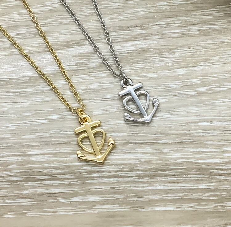 Silver Anchor Necklace, Family Quote Necklace, Strength Necklace, Dainty Uplifting Jewelry, Gift for Stepmom, Gift for Stepdaughter