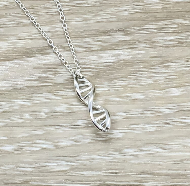 Tiny DNA Necklace, Dainty Sterling Silver Necklace, Double Helix Jewelry, Blended Family Necklace, Mother of the Groom Gift, Stepmother Gift