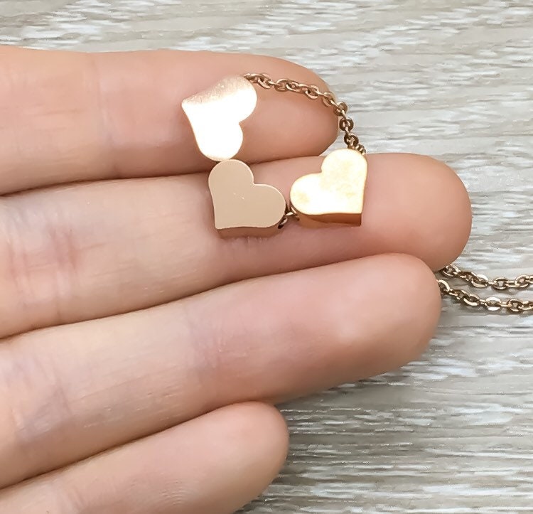 Tiny 3 Hearts Necklace Card, Dainty Heart Necklace, Generations Gift for Mom, Grandmother Necklace, Minimalist Jewelry, Mother Necklace