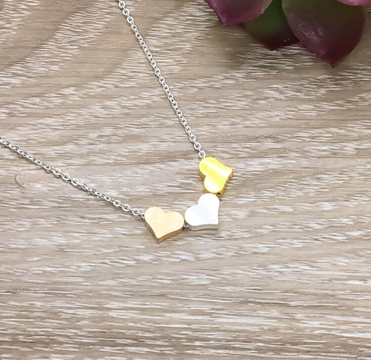 Sisters Side By Side or Miles Apart, 3 Hearts Necklace, Connected by the Heart Quote, Sister Gift, Sorority Jewelry, Sister of the Bride