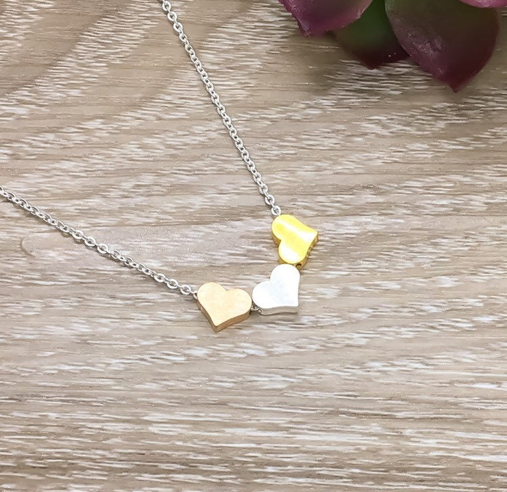 Side By Side or Miles Apart Sisters Gift, 3 Heart Necklace, Connected by the Heart, Gift from Sister, Sorority Jewelry, Dainty Heart Pendant