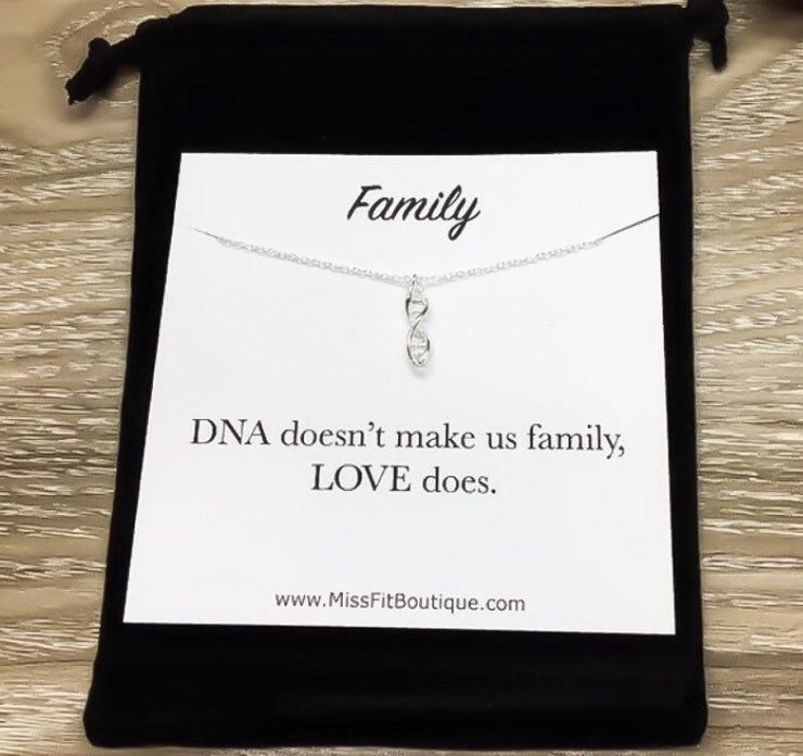 Tiny DNA Necklace, Dainty Sterling Silver Necklace, Double Helix Jewelry, Blended Family Necklace, Mother of the Groom Gift, Stepmother Gift