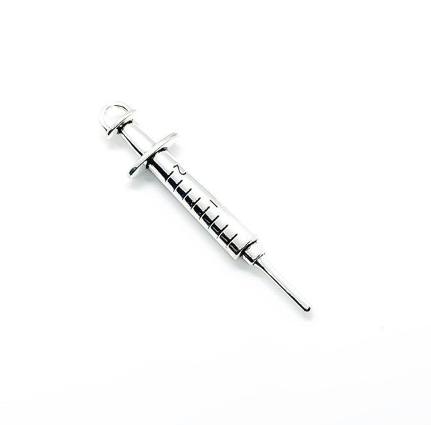 1 Large Syringe Charm, Individual Charms, Medical Charms, Nursing Charm, Doctor Charms, Injection Charm, Findings, Jewelry Making