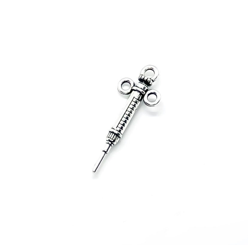 1 Syringe Charm, Individual Charms, Medical Charms, Nursing Charm, Doctor Charms, Injection Charm, Needle, Shot Charm, Jewelry Findings
