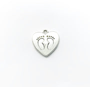 1 Heart Shaped Footprints Charm Silver, Individual Charms, Baby Charms, Mommy Charms, Mother Charms, DIY Craft, Cute Charms, Baby Pendant