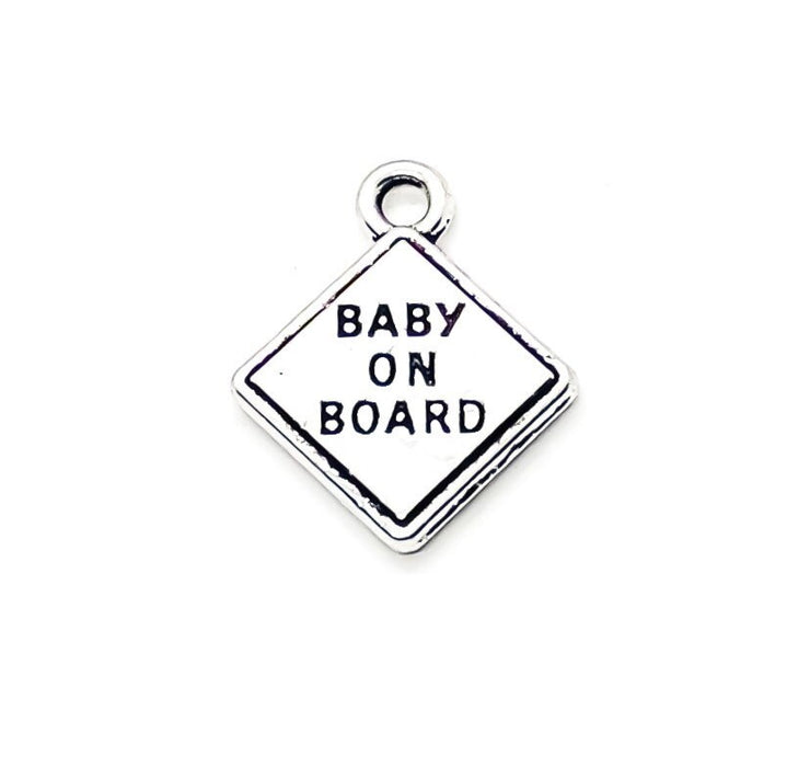 1 Baby on Board Sign Charm Silver, Individual Charms, Baby Charms, Mommy Charms, Mother Charms, DIY Craft, Cute Charms, Baby Pendant