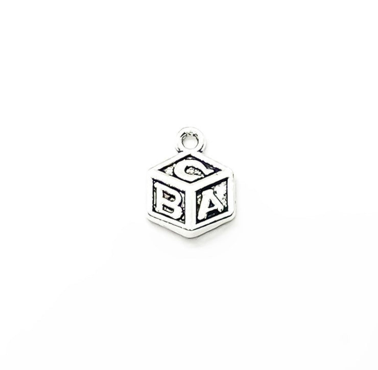 1 Baby Block Charm Silver, Tiny Toy Block Charm, Individual Charms, New Baby Charms, Mommy Charms, Mom Charms, DIY Craft, Cute Charms