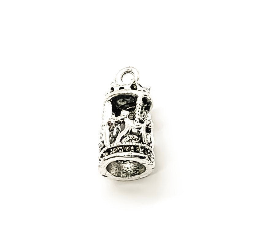 1 Tiny Carousel Charm Silver, Merry Go Round Charm, Individual Charms, Kids Charms, Amusement Charms, Mom Charms, DIY Craft, Cute Charms