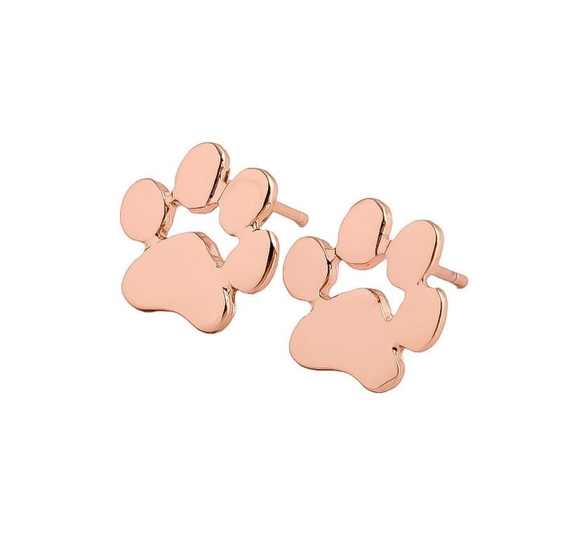 Boucles d'oreilles puces en forme de petites pattes, or rose, bijoux chat, boucles d'oreilles puces chien, cadeau pour amoureux des chats, cadeau de Noël, cadeau pour propriétaire de chien, cadeau pour propriétaire d'animal de compagnie