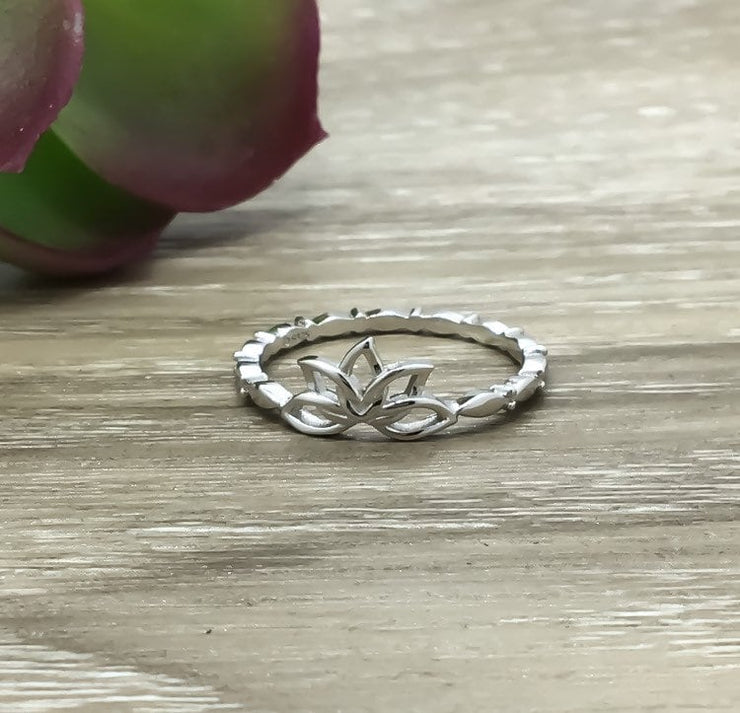 Lotus Flower Ring, Dainty Sterling Silver Ring, Floral Jewelry, Stacking Ring, Promise Ring, Statement Ring, Delicate Ring, Yoga Lover Gift