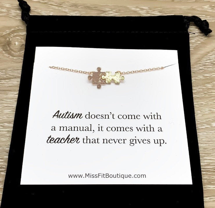 Autism Awareness Gift, Tiny Double Puzzle Necklace, Special Education Teacher Gift, Minimalist Jewelry, Puzzle Pendant, Teacher Appreciation