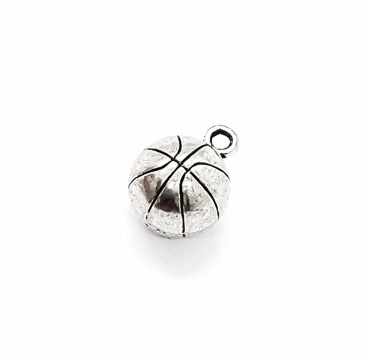 1 Tiny Basketball Charm Silver, Sporty Charms, Basketball Player Charm, Individual Charm, Sphere Ball Charm, Sport Charms, Team Coach Gift