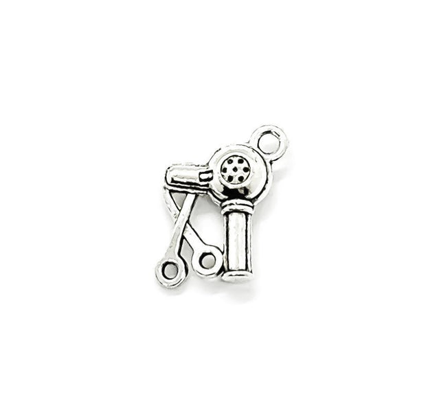 1 Tiny Blowdryer and Scissors Charm, Salon Charms, Individual Charm, Hair Stylist Gift, Girlie Charm, Teen Girl Charm, Gift for Hair Dresser