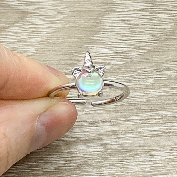 Unicorn Ring, Whimsical Moonstone Jewelry, Sterling Silver Jewelry, Magical Jewelry, Cute Ring, Gift for Little Girl, Unicorn Jewelry