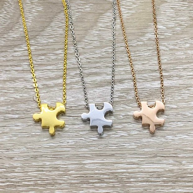 Dainty Puzzle Necklace, Initial Necklace, Personalized Jewelry, Gift for Daughter, Friendship Necklace, Autism Awareness Gift