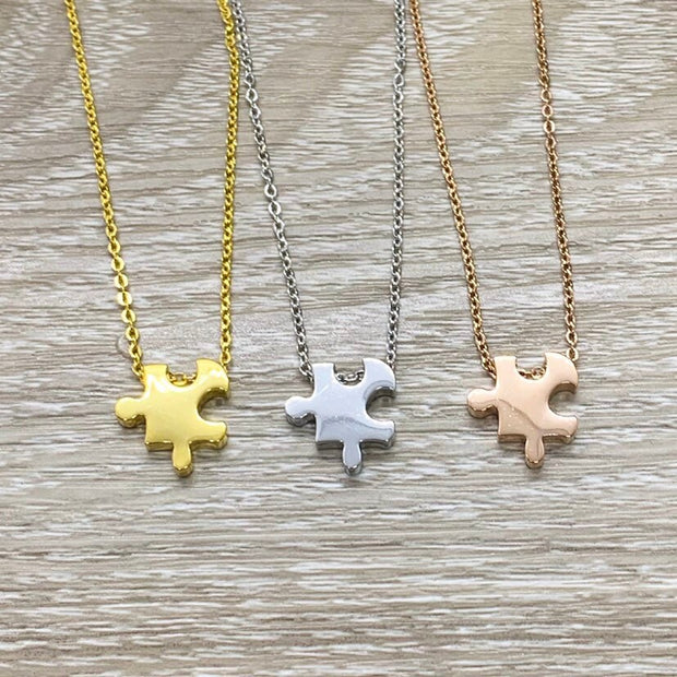 Dainty Puzzle Necklace, Initial Necklace, Personalized Jewelry, Gift for Daughter, Friendship Necklace, Autism Awareness Gift, Holiday Gift