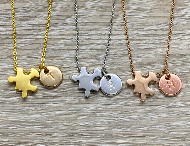 Dainty Puzzle Necklace, Initial Necklace, Personalized Jewelry, Gift for Daughter, Friendship Necklace, Autism Awareness Gift, Holiday Gift