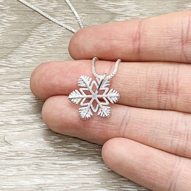 Snowflake Necklace, Dainty Sterling Silver Pendant, Snowflake Jewelry, Winter Wedding Bridal Jewelry, Christmas Gift for Her, Holiday Gift