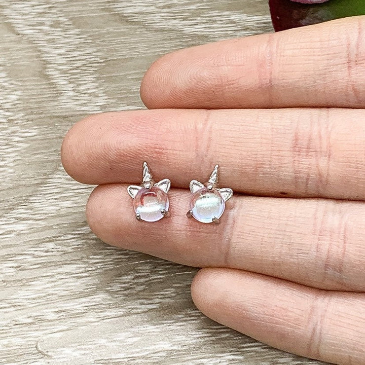 Tiny Unicorn Stud Earrings, Whimsical Earrings, Sterling Silver Jewelry, Magical Jewelry, Cute Earrings, Gift for Little Girl, Fantasy Gift