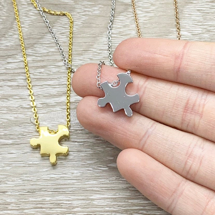Dainty Puzzle Necklace, Initial Necklace, Personalized Jewelry, Gift for Daughter, Friendship Necklace, Autism Awareness Gift