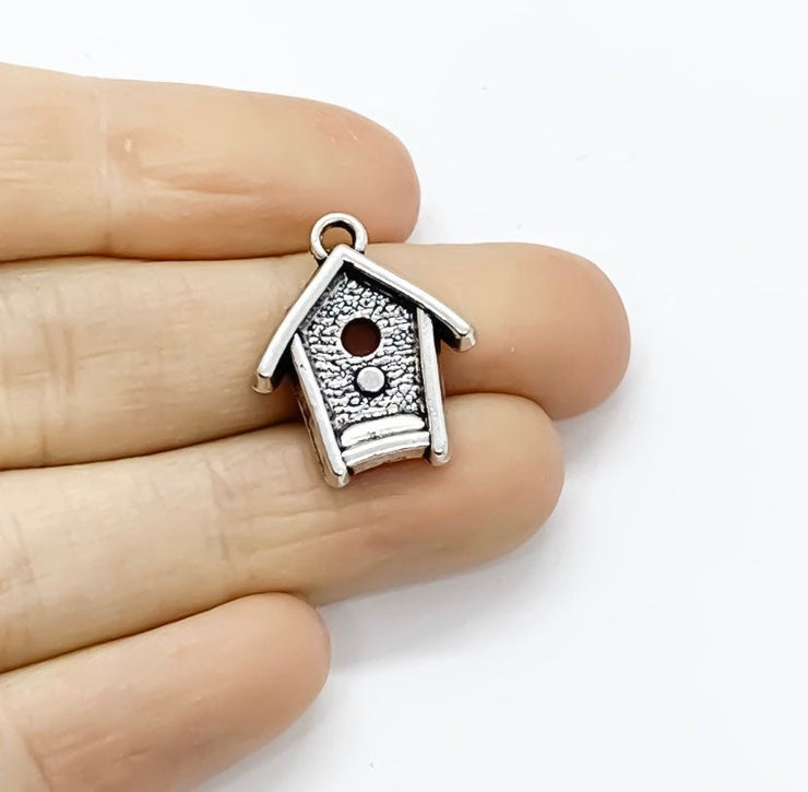 1 Tiny Bird House Charm, Gardening Charms, Gift for Gardener, Garden Charms, Birdie Charm, Chickadee Charm, Backyard Charms, Animal Charms