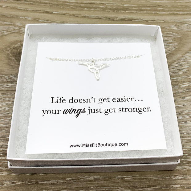 Life Quote, Strength Gift, Tiny Hummingbird Necklace, Inspirational Jewelry, Bird Lover Gift, Gift for Granddaughter, Christmas Gift for Her