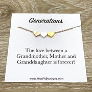 Tiny 3 Hearts Necklace Card, Dainty Heart Necklace, Generations Gift for Mom, Grandmother Necklace, Minimalist Jewelry, Mother Necklace