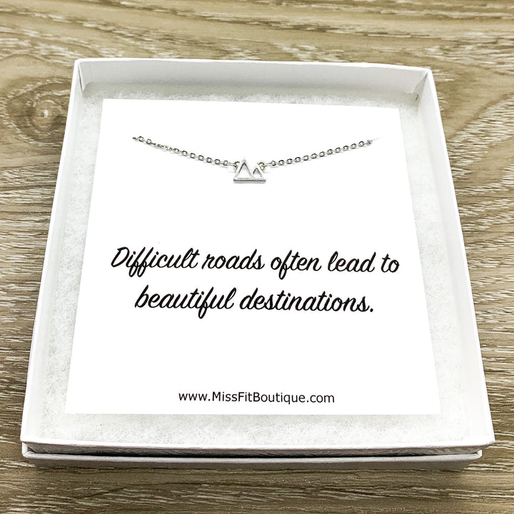 Dainty Mountain Peak Necklace with Quote Card, Tiny Mountain Climbing Jewelry, Gift for Traveler, Minimalist Jewelry, Wanderlust Gifts