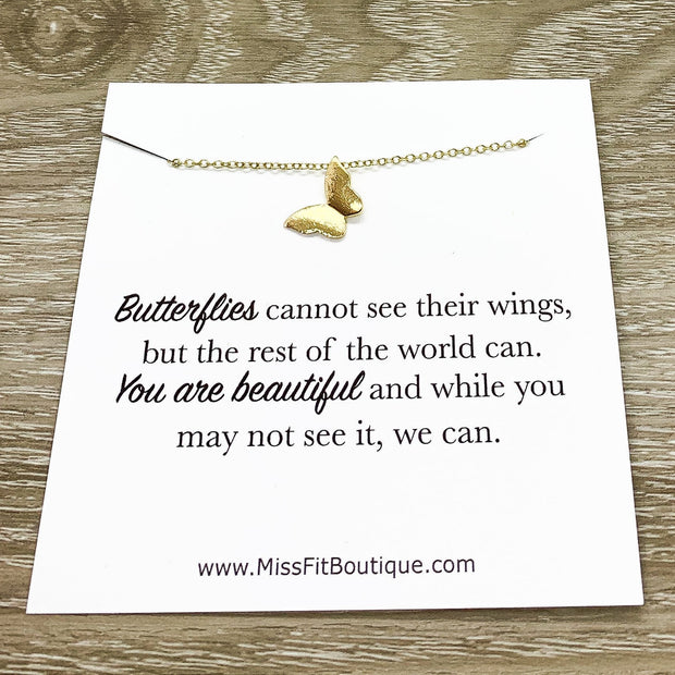 Beautiful Butterfly Necklace, Quote Message Card, Insect Pendant, Dainty Jewelry, Friendship Necklace, Simple Reminder Gift, Gift for Friend