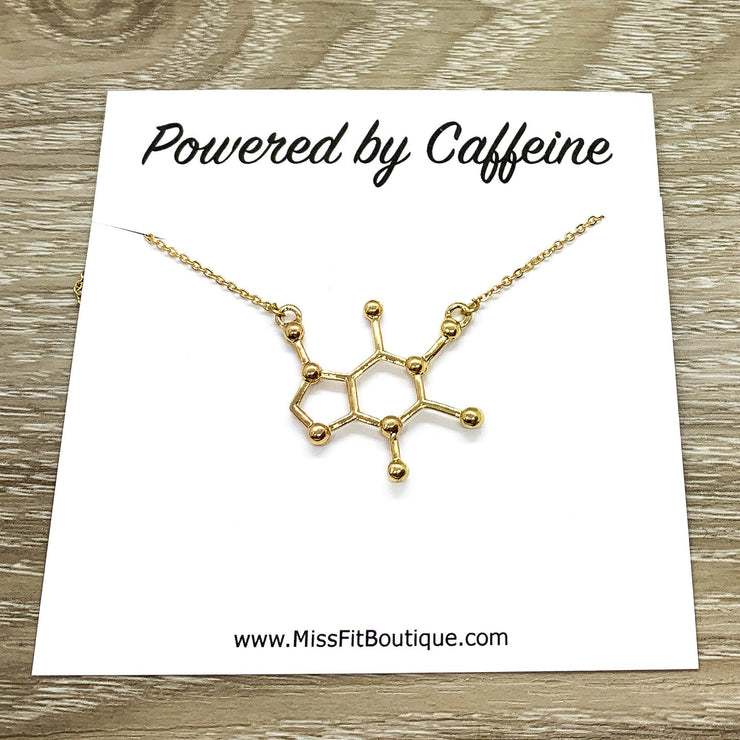 Caffeine Molecule Necklace, Powered By Caffeine, Caffeine Addict Gift, Molecular Jewelry, Coffee Gift, Coffee Jewelry, Motherhood Gift