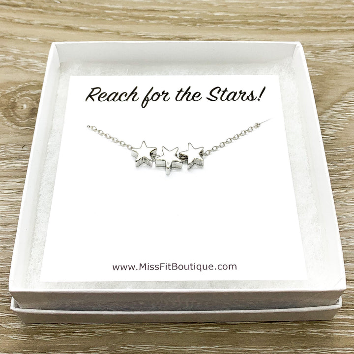 Three Stars Necklace with Card, Gift Box, Reach for the Stars, Graduation
