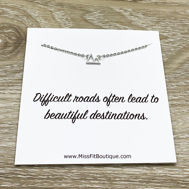 Dainty Mountain Peak Necklace with Quote Card, Tiny Mountain Climbing Jewelry, Gift for Traveler, Minimalist Jewelry, Wanderlust Gifts