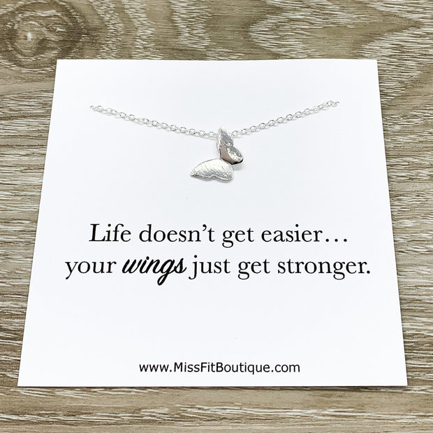 Butterfly Necklace with Inspirational Card, Dainty Jewelry, Meaningful Strength Gift for Her, Tiny Butterfly Pendant, Friendship Necklace