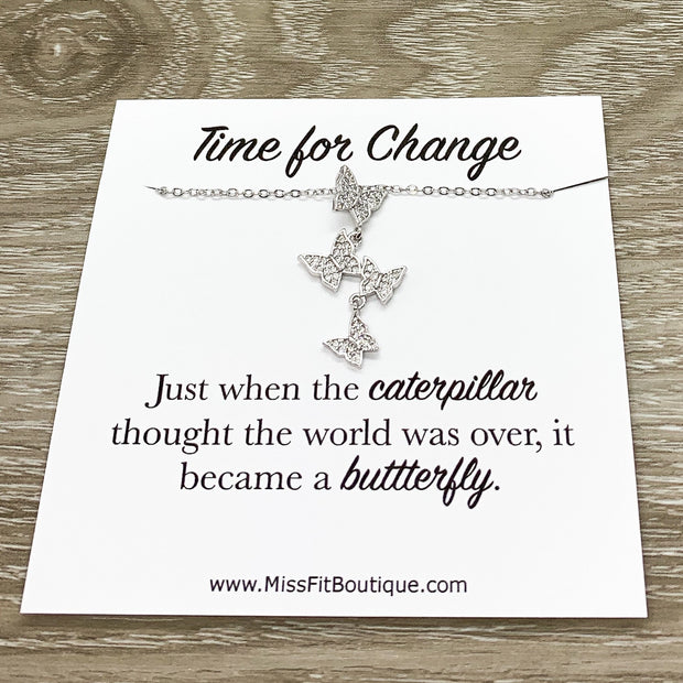 Dainty Butterfly Necklace, New Beginning Necklace, Time for Change, Tiny Butterfly, Silver Cubic Zirconia Jewelry, Birthday, Simple Reminder