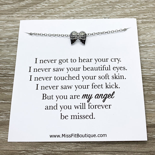 Miscarriage Necklace, Mommy to an Angel Gift, Infant Loss, Stillborn Memorial, Angel Wings Necklace, IVF Mother Gift, Baby Loss Jewelry