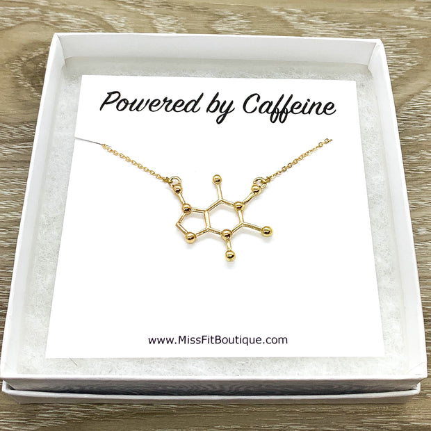 Caffeine Molecule Necklace, Powered By Caffeine, Caffeine Addict Gift, Molecular Jewelry, Coffee Gift, Coffee Jewelry, Motherhood Gift