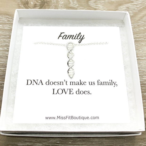 Blended Family Keepsake, Symbolic DNA Necklace, Love Makes Us Family, Molecular Necklace, Sentimental Gift for Stepmom, Mother-in-Law