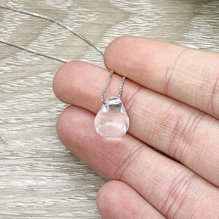 Clear Teardrop Necklace with Card, Inspirational, Sterling Silver