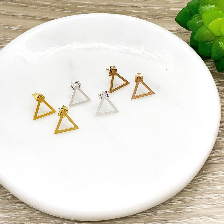 Triangle Stud Earrings, Christmas Gift, Minimalist Modern Earrings, Triangle Jewelry, Everyday Earrings, Thinking of You Gift, Birthday